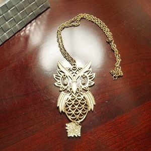 Shiny gold finish owl necklace